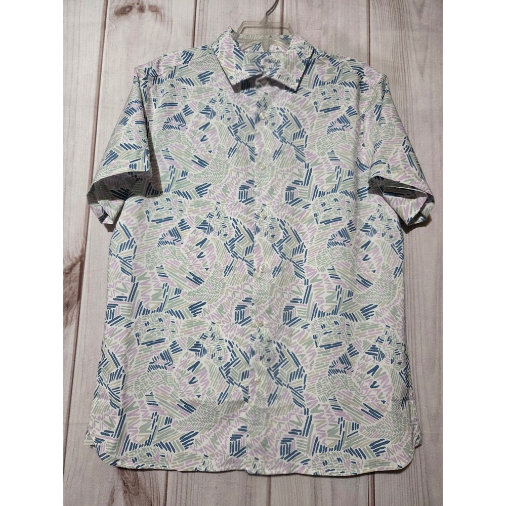 Perry Ellis Mens M Stretch Abstract Geometric Short‎ Sleeve Button Down Shirt
